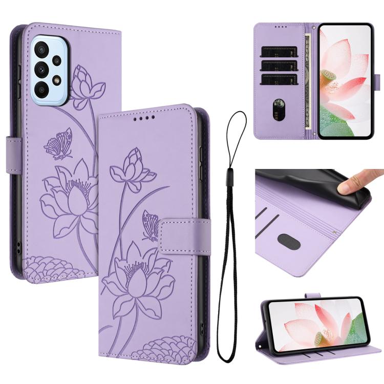Custodia per telefono in pelle con motivo loto in rilievo e cordino., For Samsung Galaxy A24 4G, For Samsung Galaxy A23 4G / 5G, For Samsung Galaxy A14 4G / 5G, For Samsung Galaxy A34 5G