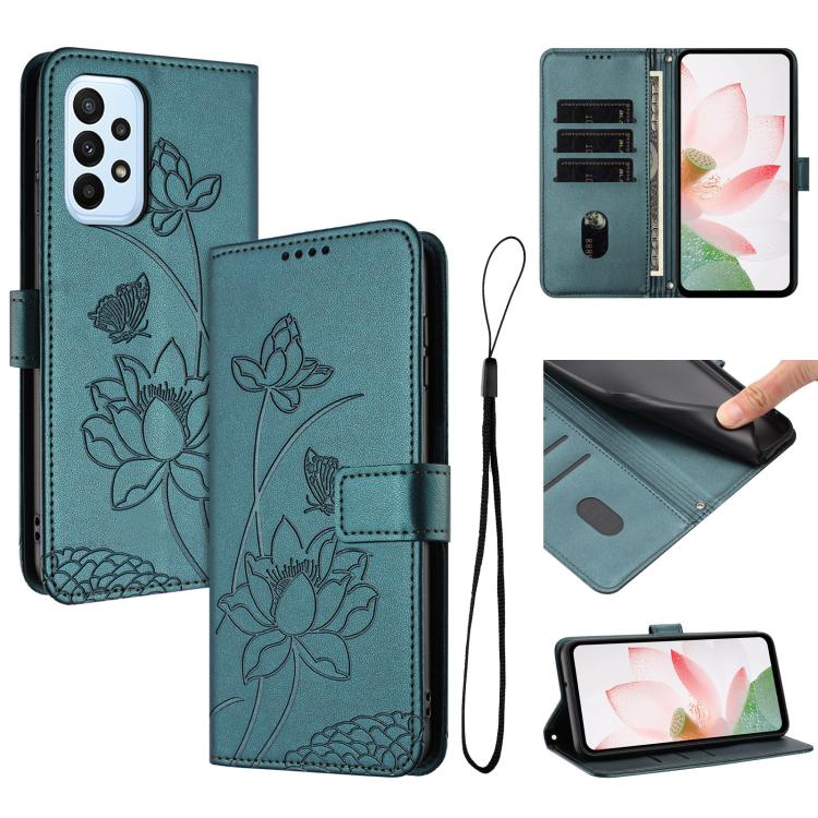 Custodia per telefono in pelle con motivo loto in rilievo e cordino., For Samsung Galaxy A24 4G, For Samsung Galaxy A23 4G / 5G, For Samsung Galaxy A14 4G / 5G, For Samsung Galaxy A34 5G