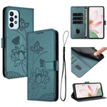 Custodia per telefono in pelle con motivo loto in rilievo e cordino., For Samsung Galaxy A73 5G, For Samsung Galaxy A33 5G