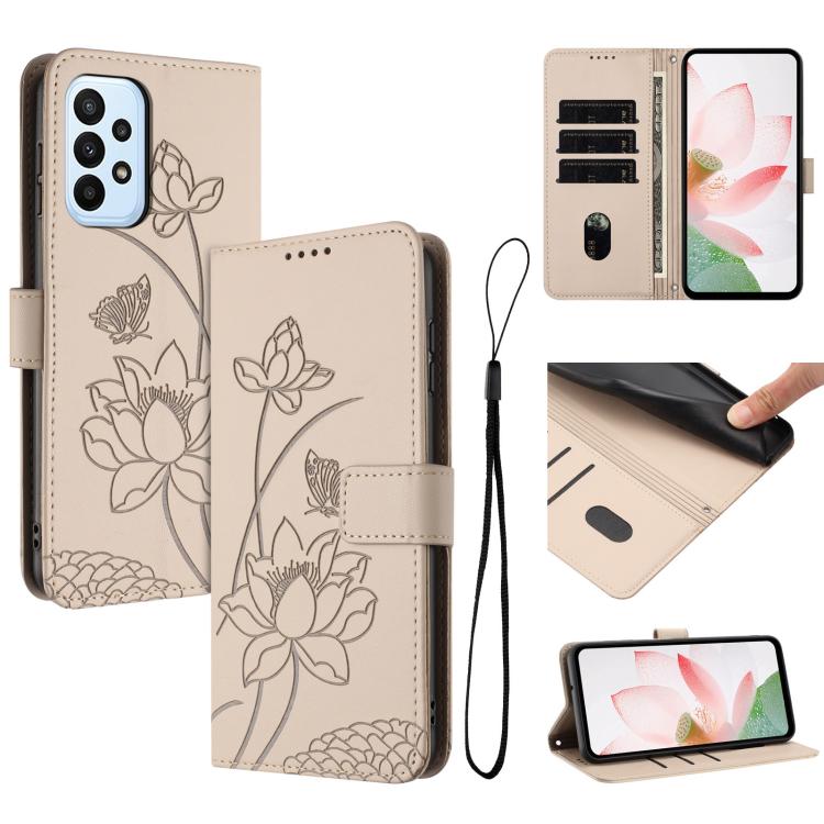Custodia per telefono in pelle con motivo loto in rilievo e cordino., For Samsung Galaxy A73 5G, For Samsung Galaxy A33 5G