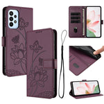 Custodia per telefono in pelle con motivo loto in rilievo e cordino., For Samsung Galaxy A73 5G, For Samsung Galaxy A33 5G