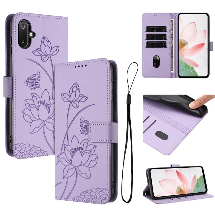 Custodia per telefono in pelle con motivo loto in rilievo e cordino., For Samsung Galaxy A56 5G / M56 5G, For Samsung Galaxy F16 / M16 5G, For Samsung Galaxy F06 / M06 5G, For Samsung Galaxy A36 5G