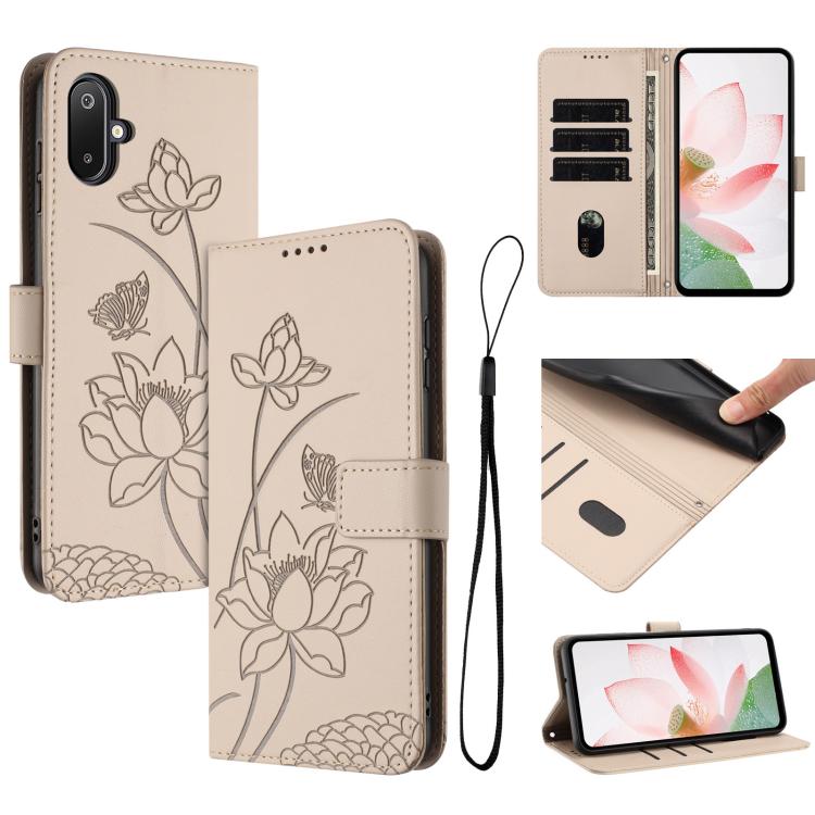 Custodia per telefono in pelle con motivo loto in rilievo e cordino., For Samsung Galaxy A56 5G / M56 5G, For Samsung Galaxy F16 / M16 5G, For Samsung Galaxy F06 / M06 5G, For Samsung Galaxy A36 5G