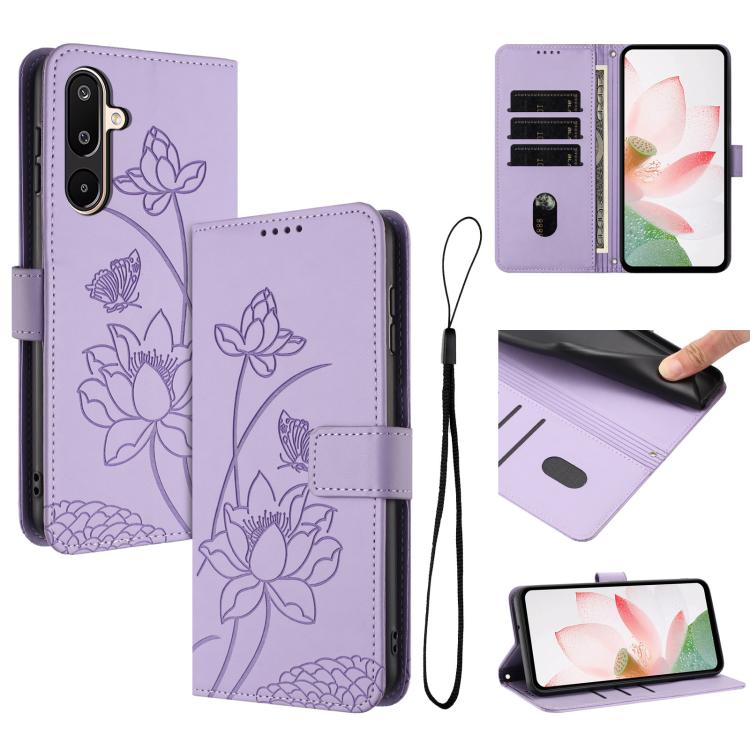 Custodia per telefono in pelle con motivo loto in rilievo e cordino., For Samsung Galaxy A56 5G / M56 5G, For Samsung Galaxy F16 / M16 5G, For Samsung Galaxy F06 / M06 5G, For Samsung Galaxy A36 5G