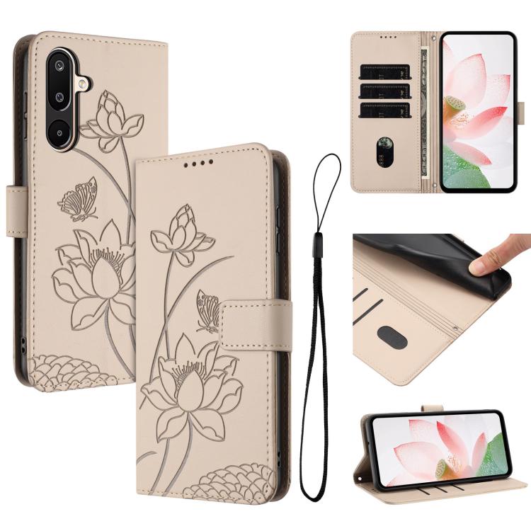 Custodia per telefono in pelle con motivo loto in rilievo e cordino., For Samsung Galaxy A56 5G / M56 5G, For Samsung Galaxy F16 / M16 5G, For Samsung Galaxy F06 / M06 5G, For Samsung Galaxy A36 5G