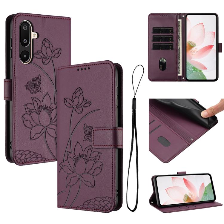 Custodia per telefono in pelle con motivo loto in rilievo e cordino., For Samsung Galaxy A56 5G / M56 5G, For Samsung Galaxy F16 / M16 5G, For Samsung Galaxy F06 / M06 5G, For Samsung Galaxy A36 5G