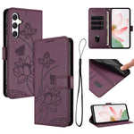 Custodia per telefono in pelle con motivo loto in rilievo e cordino., For Samsung Galaxy A35 5G, For Samsung Galaxy A25 5G, For Samsung Galaxy M54 5G, For Samsung Galaxy M14 / F14 5G