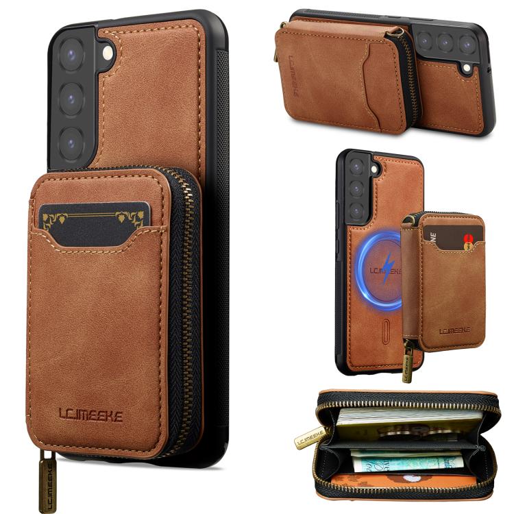 LC.IMEEKE Serie L6 Portafoglio con cerniera per carte Custodia magnetica MagSafe per telefono, For Samsung Galaxy S25 Edge 5G, For Samsung Galaxy S25 Ultra 5G, For Samsung Galaxy S22+ 5G, For Samsung Galaxy S20 FE 5G
