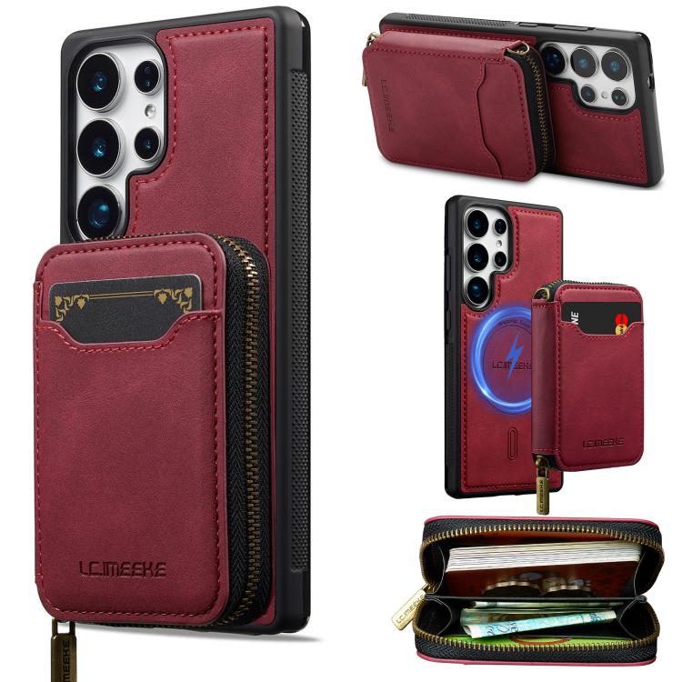 LC.IMEEKE Serie L6 Portafoglio con cerniera per carte Custodia magnetica MagSafe per telefono, For Galaxy S26 FE 5G, For Samsung Galaxy S26+ 5G, For Samsung Galaxy S26 Ultra 5G, For Samsung Galaxy S26 5G