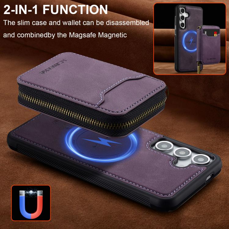 LC.IMEEKE Serie L6 Portafoglio con cerniera per carte Custodia magnetica MagSafe per telefono, For Galaxy S26 FE 5G, For Samsung Galaxy S26+ 5G, For Samsung Galaxy S26 Ultra 5G, For Samsung Galaxy S26 5G
