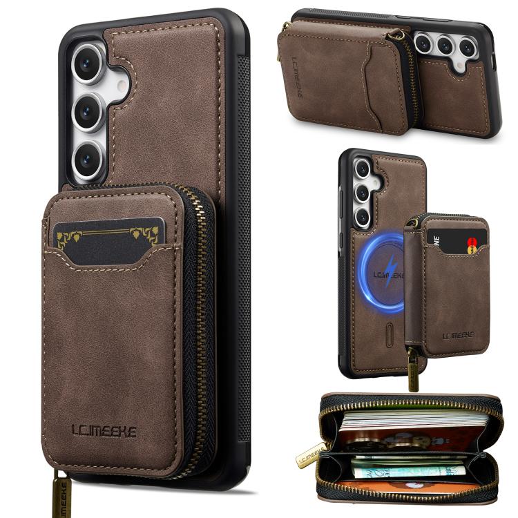 LC.IMEEKE Serie L6 Portafoglio con cerniera per carte Custodia magnetica MagSafe per telefono, For Galaxy S26 FE 5G, For Samsung Galaxy S26+ 5G, For Samsung Galaxy S26 Ultra 5G, For Samsung Galaxy S26 5G
