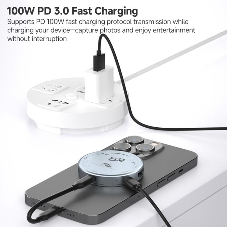 YCE-V195J USB-C / Type-C to PD3.0, HD2.1, USB3.2, 3.5mm, M.2 NVMe Magnetic Hard Drive Enclosure, YCE-V195J