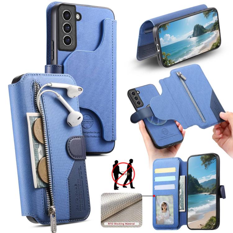 Portafoglio in pelle con cerniera, protezione antifurto MagSafe RFID in tessuto twill, custodia per telefono con cerniera., For Galaxy S21 5G, For Galaxy S21+ 5G