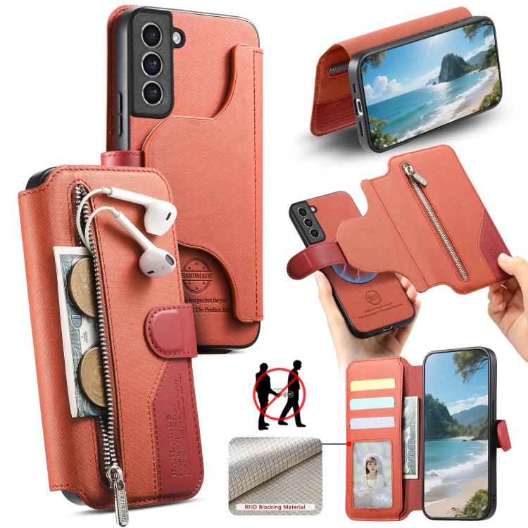 Portafoglio in pelle con cerniera, protezione antifurto MagSafe RFID in tessuto twill, custodia per telefono con cerniera., For Galaxy S21 5G, For Galaxy S21+ 5G