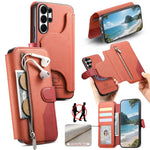 Portafoglio in pelle con cerniera, protezione antifurto MagSafe RFID in tessuto twill, custodia per telefono con cerniera., For Galaxy S26 FE 5G, For Galaxy S26+ 5G, For Galaxy S26 Ultra 5G, For Galaxy S25 FE 5G
