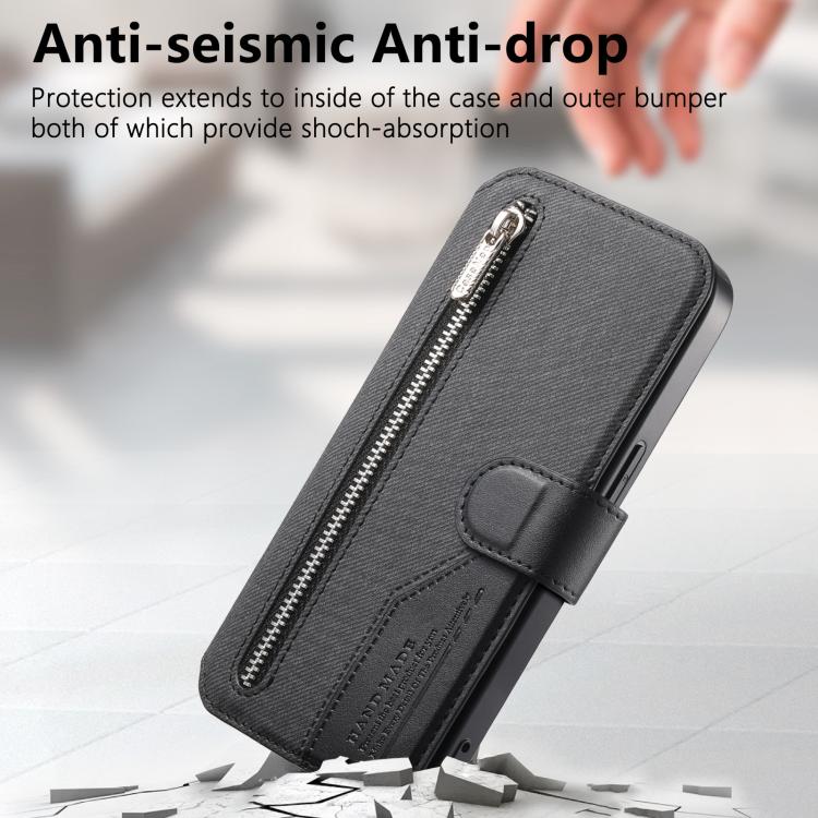 Portafoglio in pelle con cerniera, protezione antifurto MagSafe RFID in tessuto twill, custodia per telefono con cerniera., For Galaxy S26 FE 5G, For Galaxy S26+ 5G, For Galaxy S26 Ultra 5G, For Galaxy S25 FE 5G