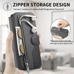 Portafoglio in pelle con cerniera, protezione antifurto MagSafe RFID in tessuto twill, custodia per telefono con cerniera., For Galaxy S26 FE 5G, For Galaxy S26+ 5G, For Galaxy S26 Ultra 5G, For Galaxy S25 FE 5G