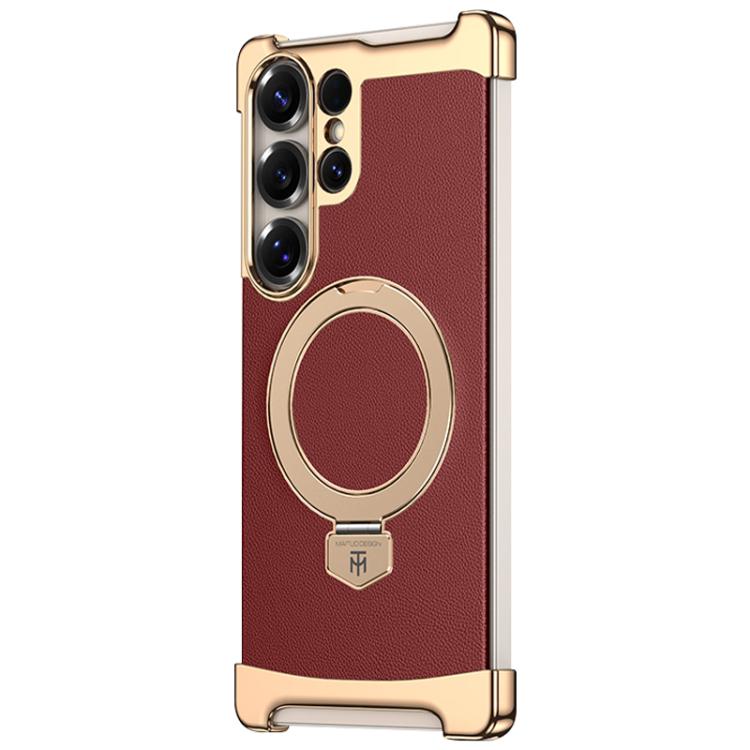 Custodia per telefono in pelle liscia con anello MagSafe senza bordi, For Samsung Galaxy S26 Ultra 5G, For Samsung Galaxy S25 Ultra 5G, For Samsung Galaxy S24 Ultra 5G