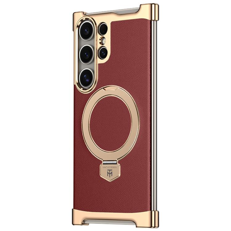 Custodia per telefono in pelle liscia con anello MagSafe senza bordi, For Samsung Galaxy S26 Ultra 5G, For Samsung Galaxy S25 Ultra 5G, For Samsung Galaxy S24 Ultra 5G