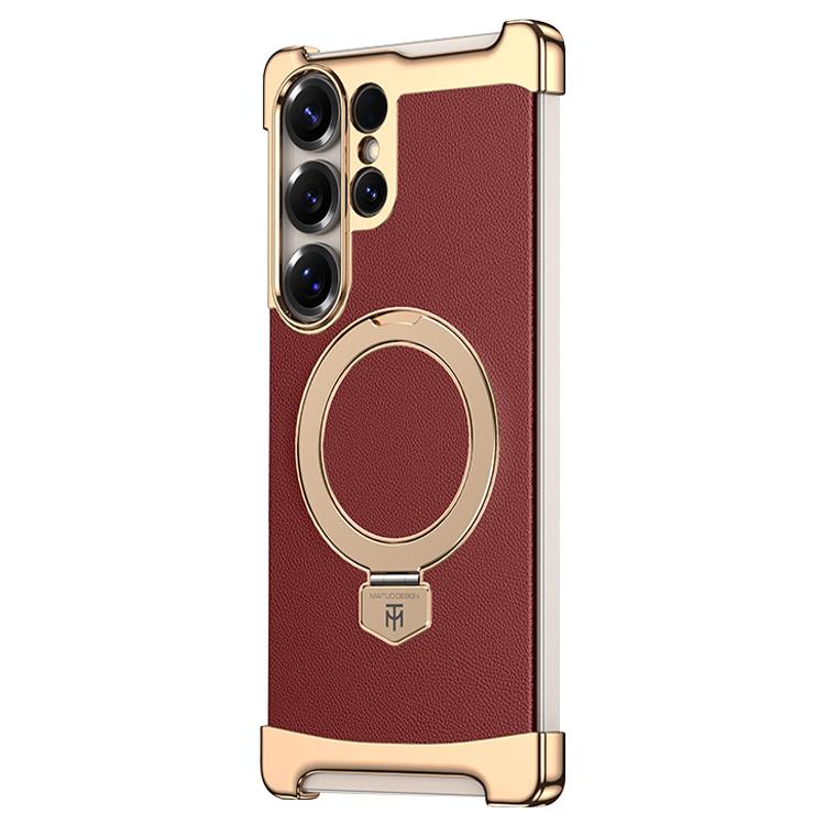 Custodia per telefono in pelle liscia con anello MagSafe senza bordi, For Samsung Galaxy S26 Ultra 5G, For Samsung Galaxy S25 Ultra 5G, For Samsung Galaxy S24 Ultra 5G