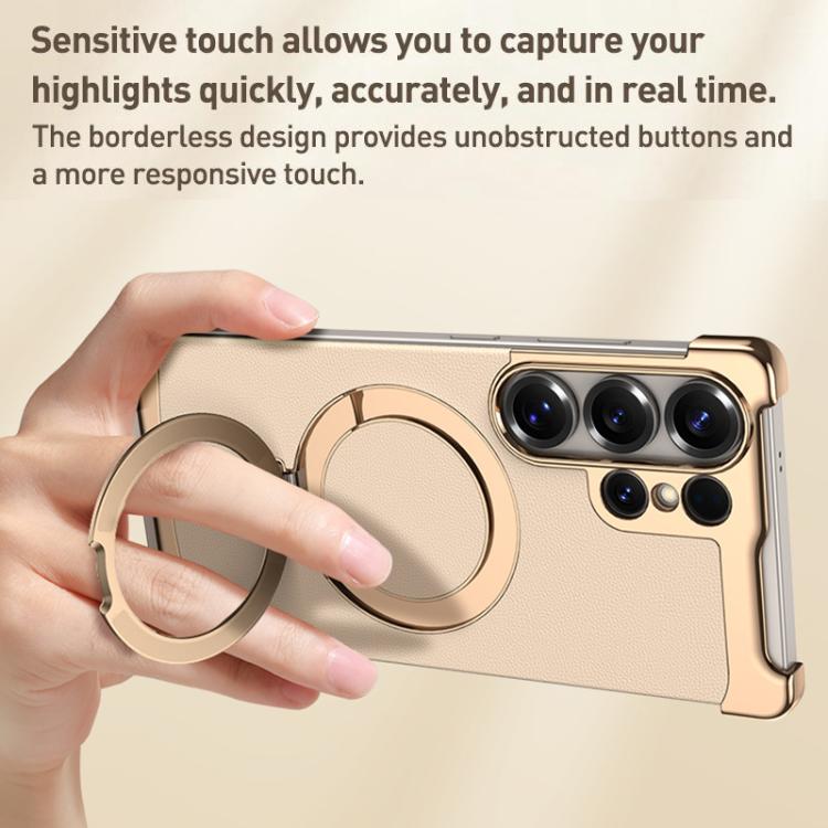 Custodia per telefono in pelle liscia con anello MagSafe senza bordi, For Samsung Galaxy S26 Ultra 5G, For Samsung Galaxy S25 Ultra 5G, For Samsung Galaxy S24 Ultra 5G