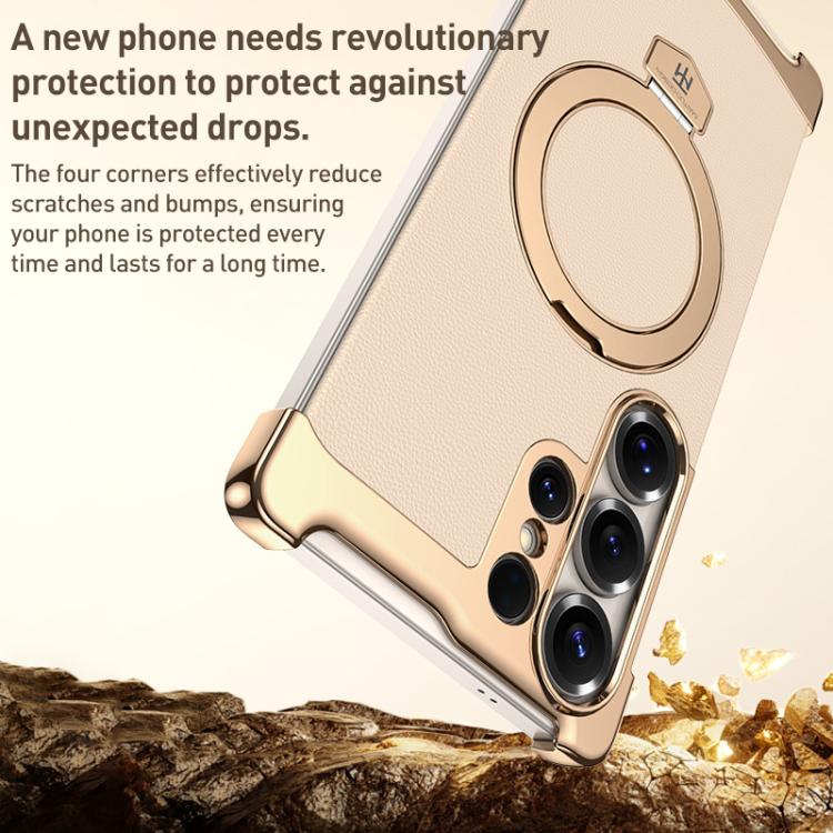 Custodia per telefono in pelle liscia con anello MagSafe senza bordi, For Samsung Galaxy S26 Ultra 5G, For Samsung Galaxy S25 Ultra 5G, For Samsung Galaxy S24 Ultra 5G