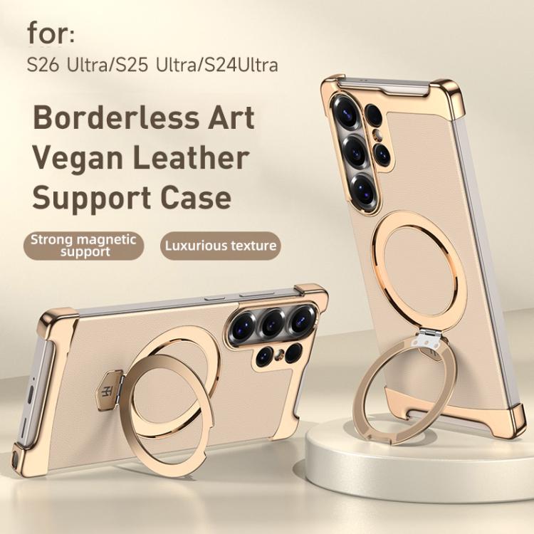 Custodia per telefono in pelle liscia con anello MagSafe senza bordi, For Samsung Galaxy S26 Ultra 5G, For Samsung Galaxy S25 Ultra 5G, For Samsung Galaxy S24 Ultra 5G