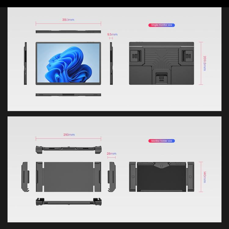 Leo 14 14 inch Expanded Display Dual Portable Monitor, US Plug, UK Plug, EU Plug
