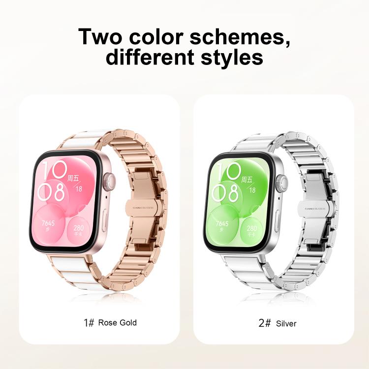 Cinturino per orologio in metallo con fibbia a farfalla in ceramica bianca., For Huawei Watch Fit4 / Fit4 Pro / Fit3, For Huawei Watch Fit 2, For Huawei Watch Fit