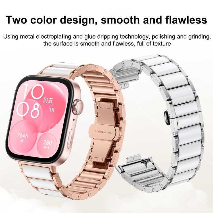 Cinturino per orologio in metallo con fibbia a farfalla in ceramica bianca., For Huawei Watch Fit4 / Fit4 Pro / Fit3, For Huawei Watch Fit 2, For Huawei Watch Fit