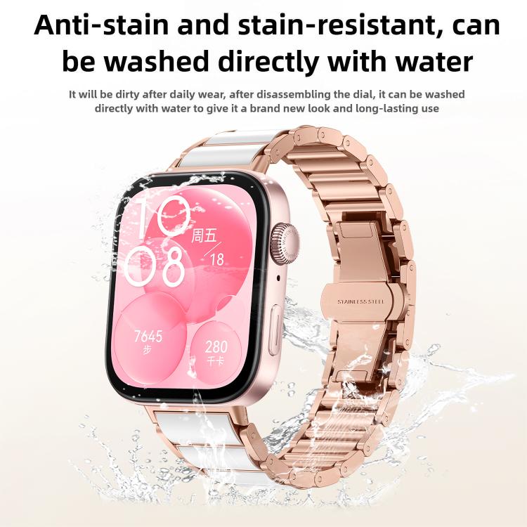 Cinturino per orologio in metallo con fibbia a farfalla in ceramica bianca., For Huawei Watch Fit4 / Fit4 Pro / Fit3, For Huawei Watch Fit 2, For Huawei Watch Fit
