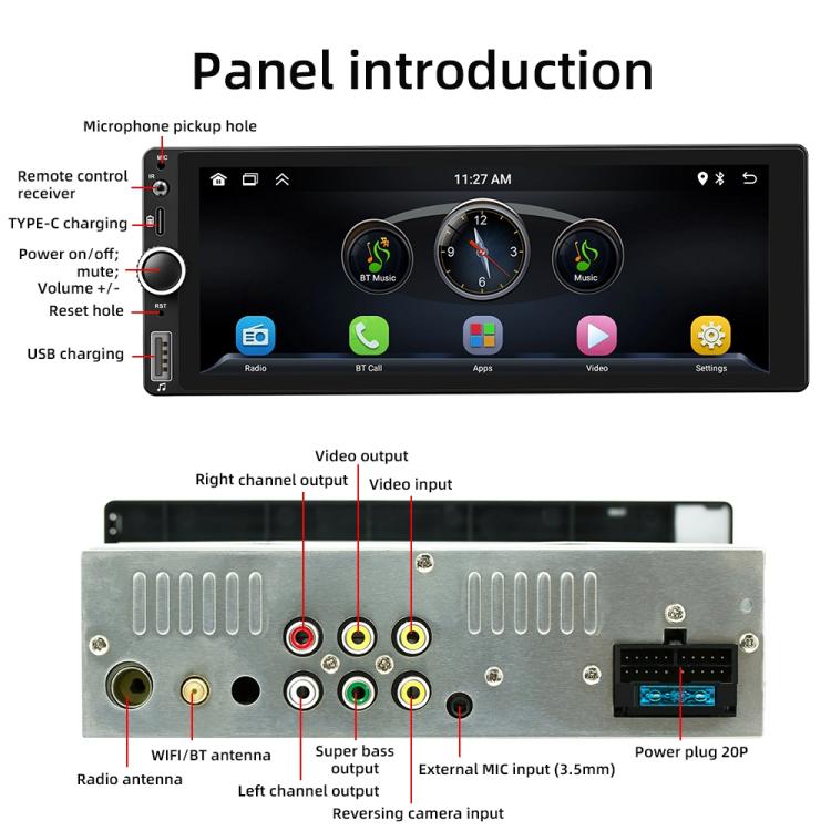Autoradio F6021 con schermo IPS da 6,86 pollici, formato 1Din, compatibile con MP5, CarPlay e Android Auto., F6021