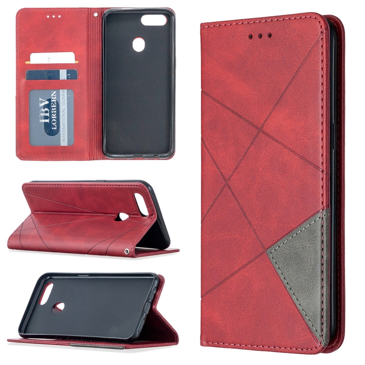 Custodia in pelle a vibrazione orizzontale magnetica invisibile prismatica con supporto, slot per schede e cornice per foto, For OPPO A5