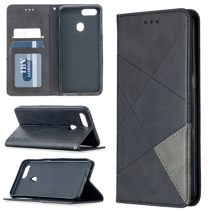 Custodia in pelle a vibrazione orizzontale magnetica invisibile prismatica con supporto, slot per schede e cornice per foto, For OPPO A5