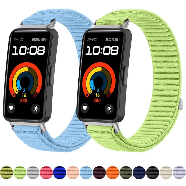 Cinturino per orologio xDfind in nylon intrecciato con chiusura a strappo e interfaccia metallica., For Huawei Band 10 / 9 / 8
