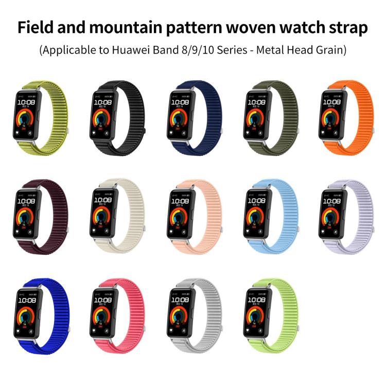 Cinturino per orologio xDfind in nylon intrecciato con chiusura a strappo e interfaccia metallica., For Huawei Band 10 / 9 / 8