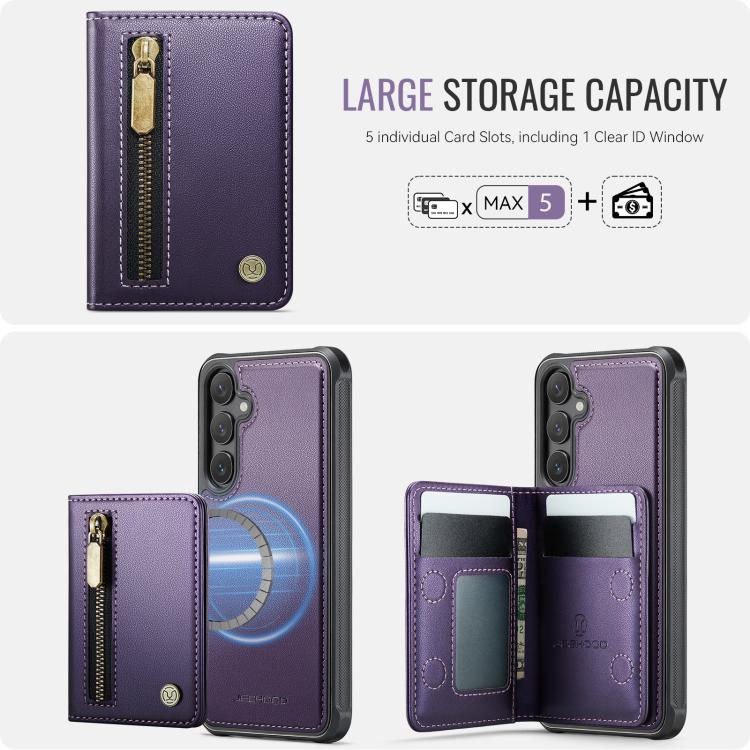 JEEHOOD J12 Esclusiva custodia per telefono con cerniera, protezione RFID e MagSafe, porta carte., For Samsung Galaxy S25 FE 5G, For Samsung Galaxy S25 Edge 5G, For Samsung Galaxy S25+ 5G, For Samsung Galaxy S25 Ultra 5G
