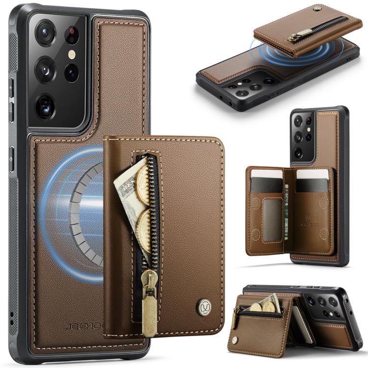 JEEHOOD J12 Esclusiva custodia per telefono con cerniera, protezione RFID e MagSafe, porta carte., For Samsung Galaxy S21 5G, For Samsung Galaxy S21+ 5G, For Samsung Galaxy S21 Ultra 5G, For Samsung Galaxy S20 FE 5G