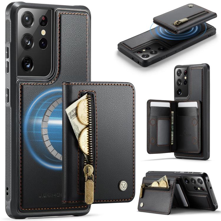 JEEHOOD J12 Esclusiva custodia per telefono con cerniera, protezione RFID e MagSafe, porta carte., For Samsung Galaxy S21 5G, For Samsung Galaxy S21+ 5G, For Samsung Galaxy S21 Ultra 5G, For Samsung Galaxy S20 FE 5G