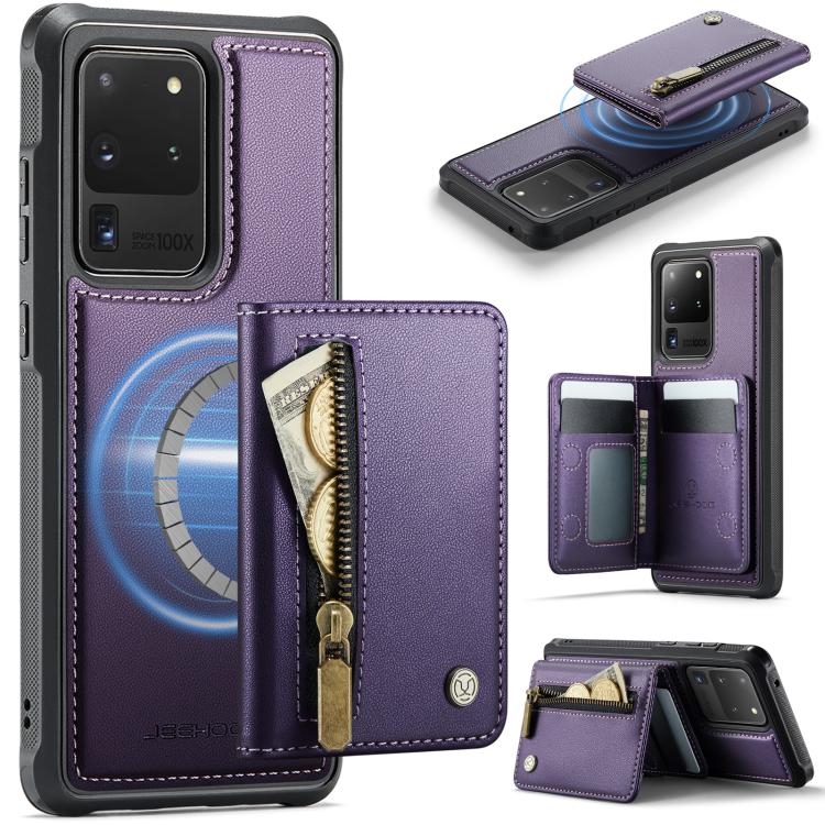 JEEHOOD J12 Esclusiva custodia per telefono con cerniera, protezione RFID e MagSafe, porta carte., For Samsung Galaxy S20 Ultra 5G, For Samsung Galaxy S20, For Samsung Galaxy S20+