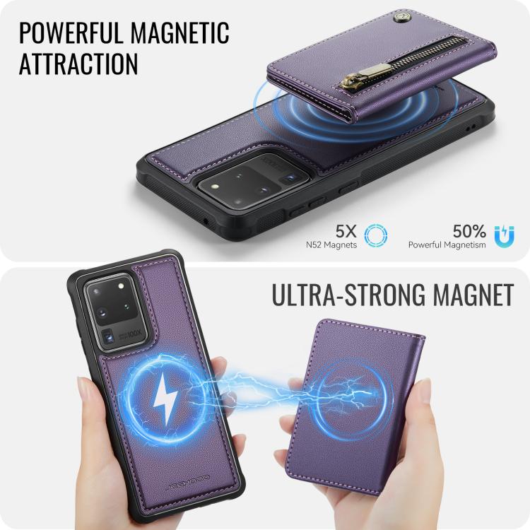 JEEHOOD J12 Esclusiva custodia per telefono con cerniera, protezione RFID e MagSafe, porta carte., For Samsung Galaxy S20 Ultra 5G, For Samsung Galaxy S20, For Samsung Galaxy S20+