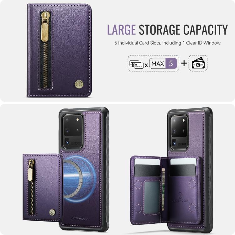 JEEHOOD J12 Esclusiva custodia per telefono con cerniera, protezione RFID e MagSafe, porta carte., For Samsung Galaxy S20 Ultra 5G, For Samsung Galaxy S20, For Samsung Galaxy S20+