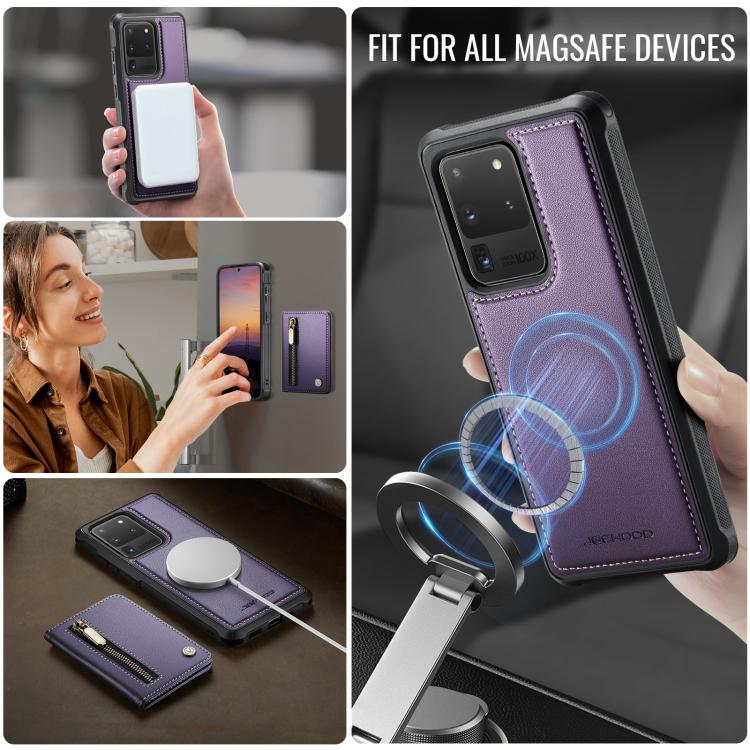 JEEHOOD J12 Esclusiva custodia per telefono con cerniera, protezione RFID e MagSafe, porta carte., For Samsung Galaxy S20 Ultra 5G, For Samsung Galaxy S20, For Samsung Galaxy S20+