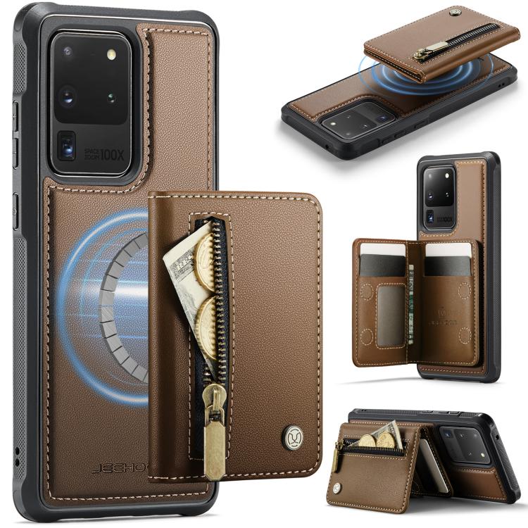JEEHOOD J12 Esclusiva custodia per telefono con cerniera, protezione RFID e MagSafe, porta carte., For Samsung Galaxy S20 Ultra 5G, For Samsung Galaxy S20, For Samsung Galaxy S20+