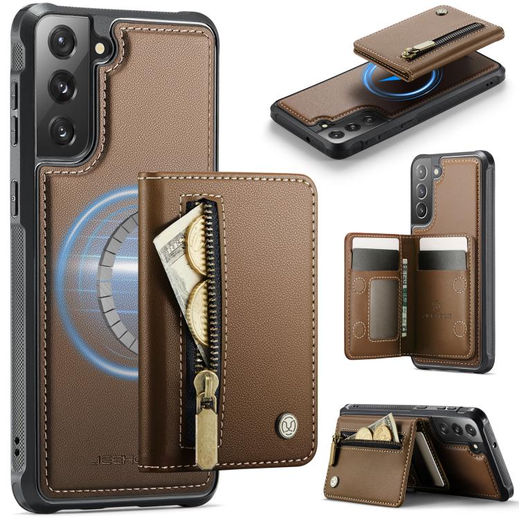 JEEHOOD J12 Esclusiva custodia per telefono con cerniera, protezione RFID e MagSafe, porta carte., For Samsung Galaxy S22 Ultra 5G, For Samsung Galaxy S22+ 5G, For Samsung Galaxy S22 5G, For Samsung Galaxy S21 FE 5G