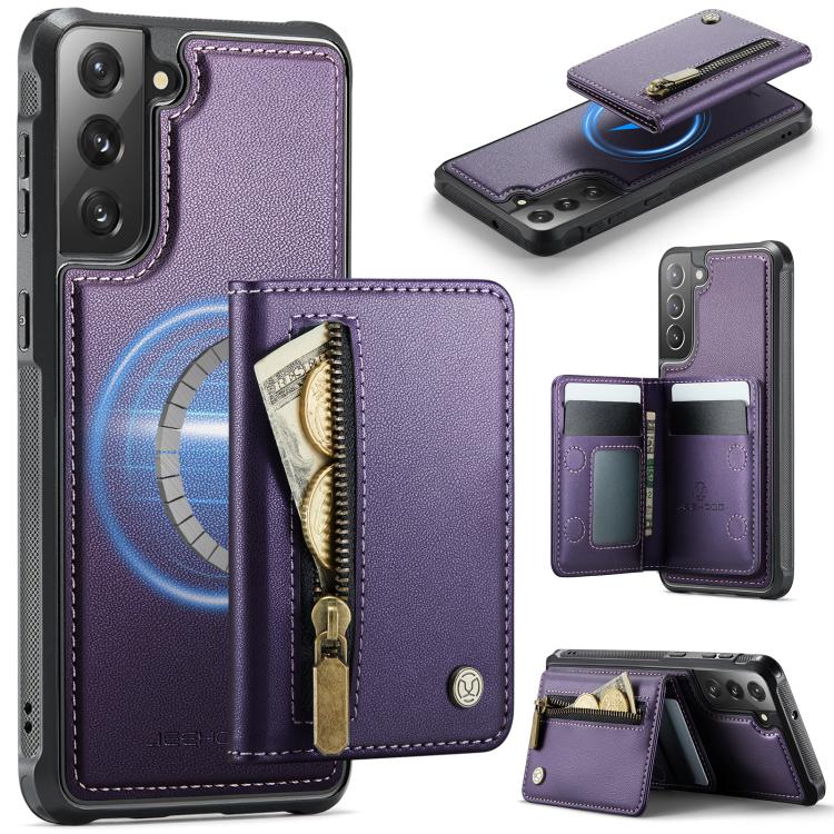 JEEHOOD J12 Esclusiva custodia per telefono con cerniera, protezione RFID e MagSafe, porta carte., For Samsung Galaxy S22 Ultra 5G, For Samsung Galaxy S22+ 5G, For Samsung Galaxy S22 5G, For Samsung Galaxy S21 FE 5G