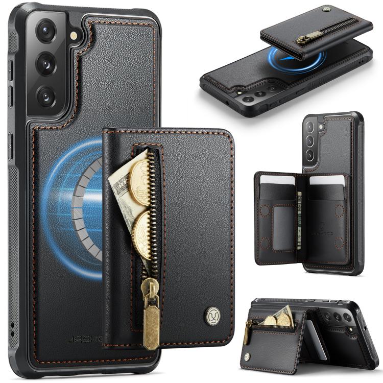 JEEHOOD J12 Esclusiva custodia per telefono con cerniera, protezione RFID e MagSafe, porta carte., For Samsung Galaxy S22 Ultra 5G, For Samsung Galaxy S22+ 5G, For Samsung Galaxy S22 5G, For Samsung Galaxy S21 FE 5G