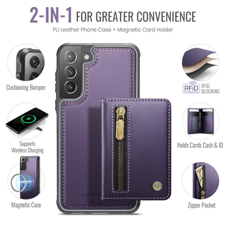 JEEHOOD J12 Esclusiva custodia per telefono con cerniera, protezione RFID e MagSafe, porta carte., For Samsung Galaxy S21 5G, For Samsung Galaxy S21+ 5G, For Samsung Galaxy S21 Ultra 5G, For Samsung Galaxy S20 FE 5G