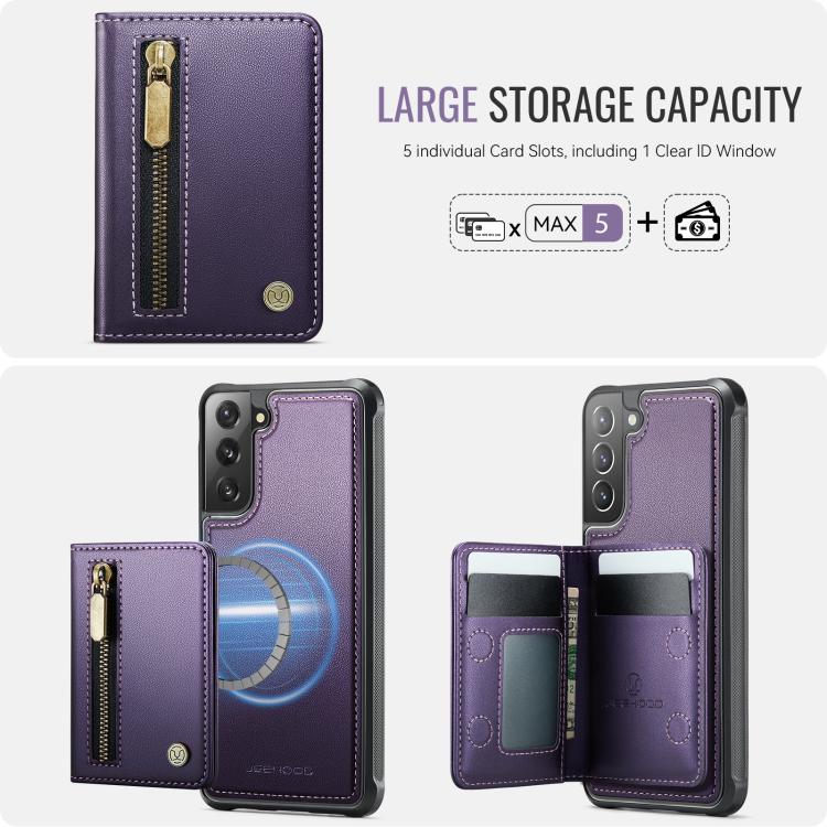JEEHOOD J12 Esclusiva custodia per telefono con cerniera, protezione RFID e MagSafe, porta carte., For Samsung Galaxy S21 5G, For Samsung Galaxy S21+ 5G, For Samsung Galaxy S21 Ultra 5G, For Samsung Galaxy S20 FE 5G
