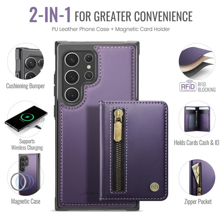 JEEHOOD J12 Esclusiva custodia per telefono con cerniera, protezione RFID e MagSafe, porta carte., For Samsung Galaxy S22 Ultra 5G, For Samsung Galaxy S22+ 5G, For Samsung Galaxy S22 5G, For Samsung Galaxy S21 FE 5G